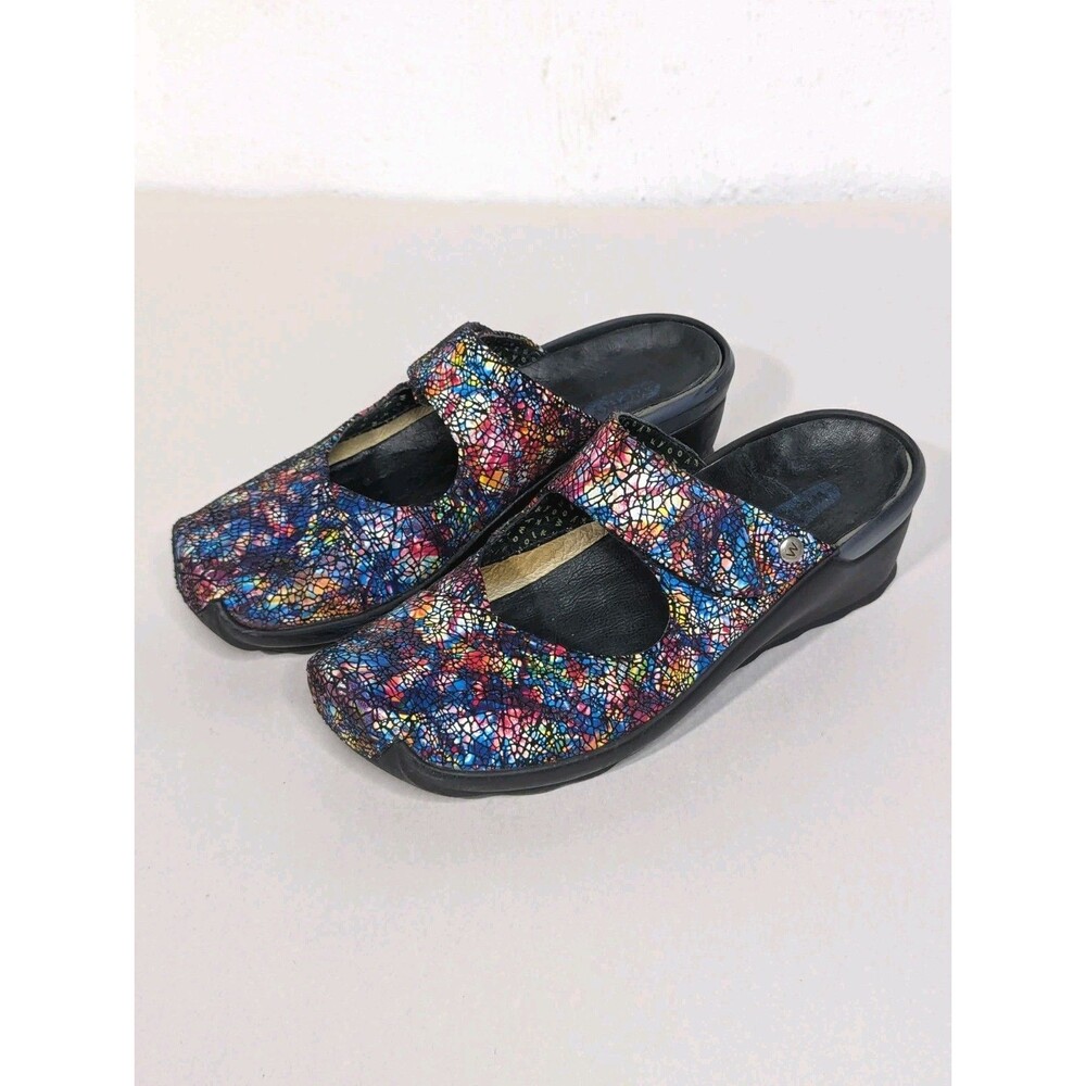 Wolky Klompen Up Clogs Sz 37 US 7 Removable Insole Colorful Hippie Boho Feminine